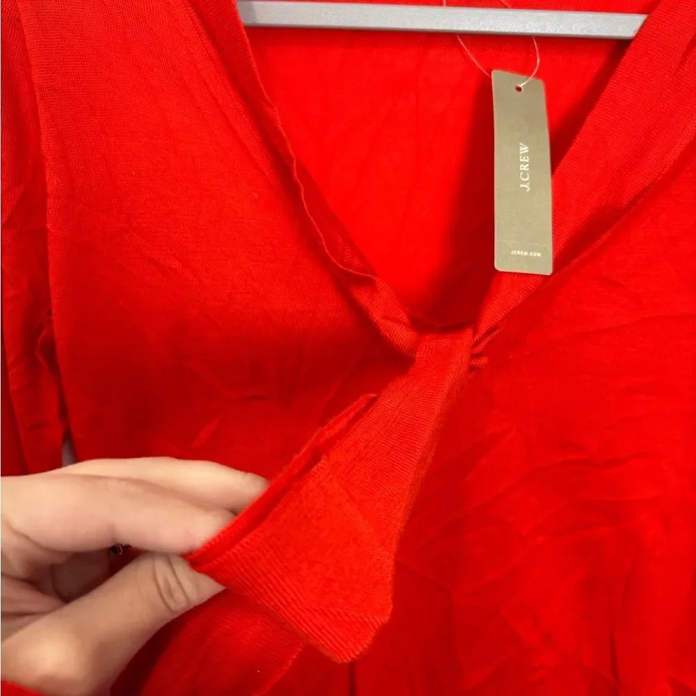 J. Crew Vibrant Red neck tie Italian yarn cashmere Knit sweater